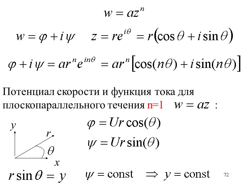72 Потенциал скорости и функция тока для плоскопараллельного течения n=1 72 Потенциал скорости и функция тока для плоскопараллельного течения n=1